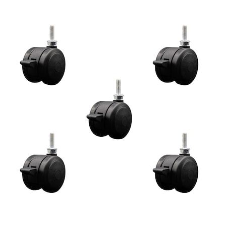 Service Caster 2'' Black Floor Safe Twin Wheel Casters with Brakes 5/16 Thread Stem, 5PK SCC-TS02S50-TPR-BLK-B-5161810-5